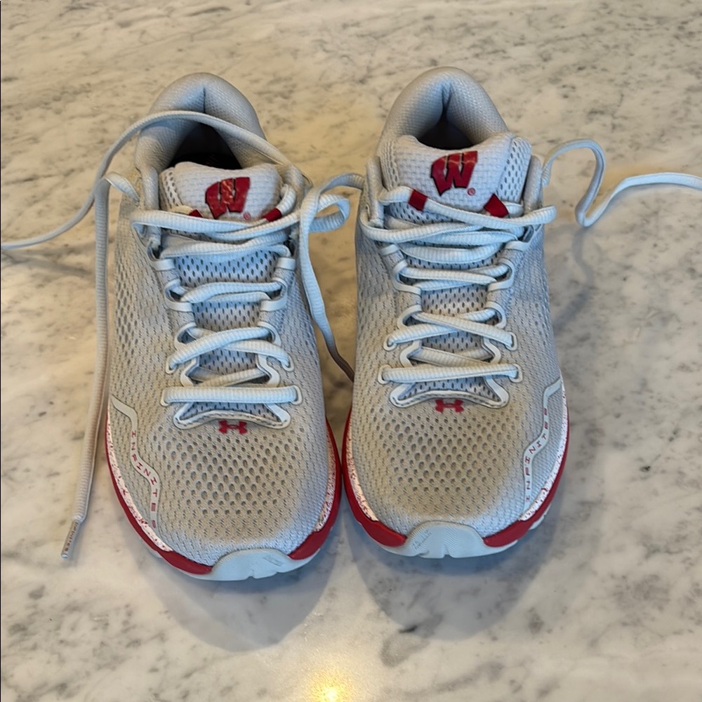 Wisconsin Badgers UA running 
Under Armour Red and Gray Athletic Sneakers